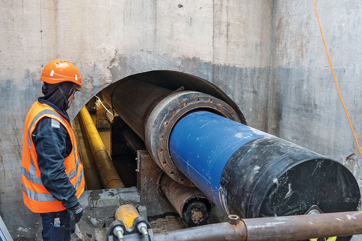 Der unverfüllte Leitungstunnel in Karlsruhe Durlach.