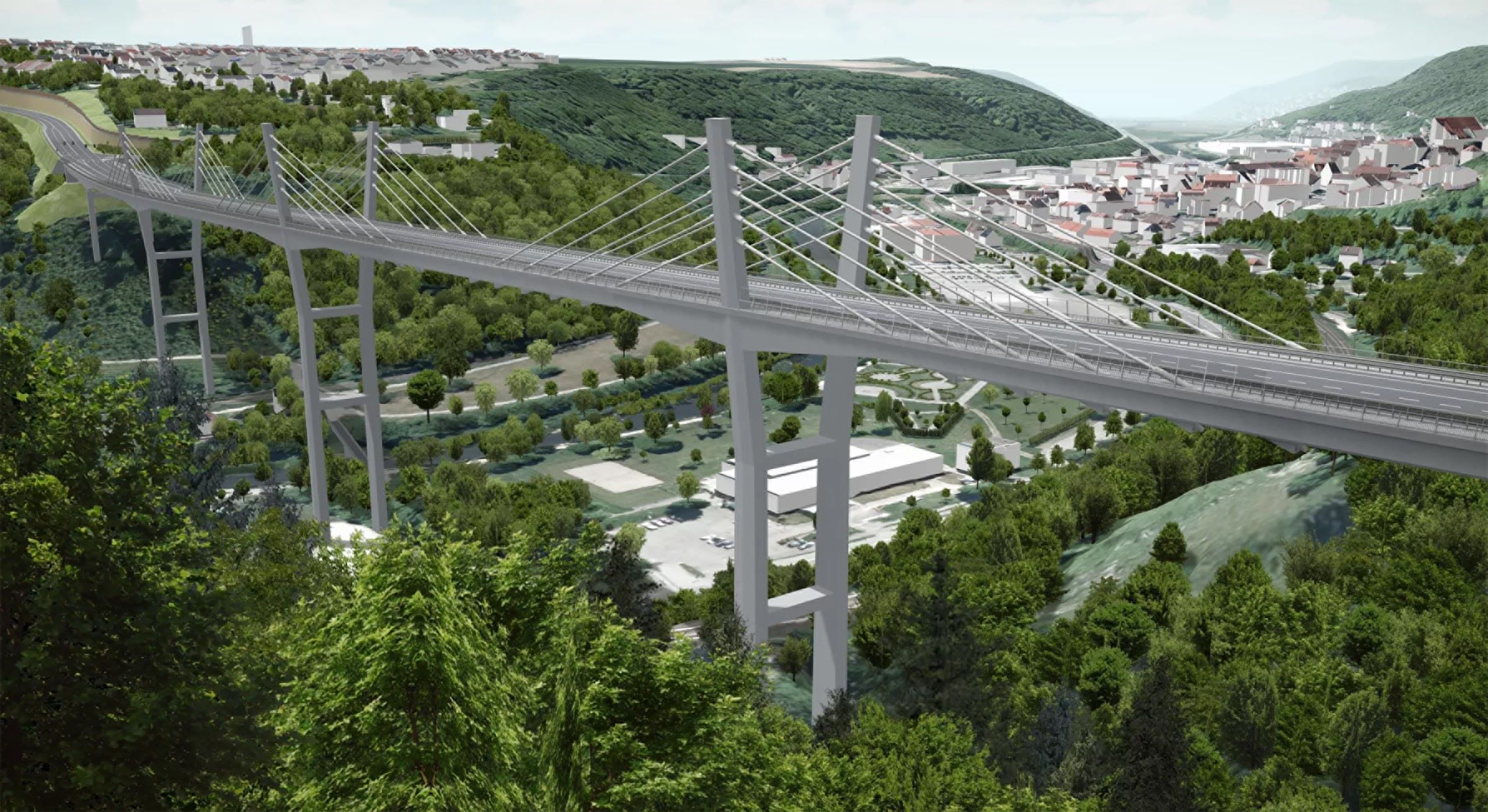 3D Render der fertiggestellten Neckartalbrücke.